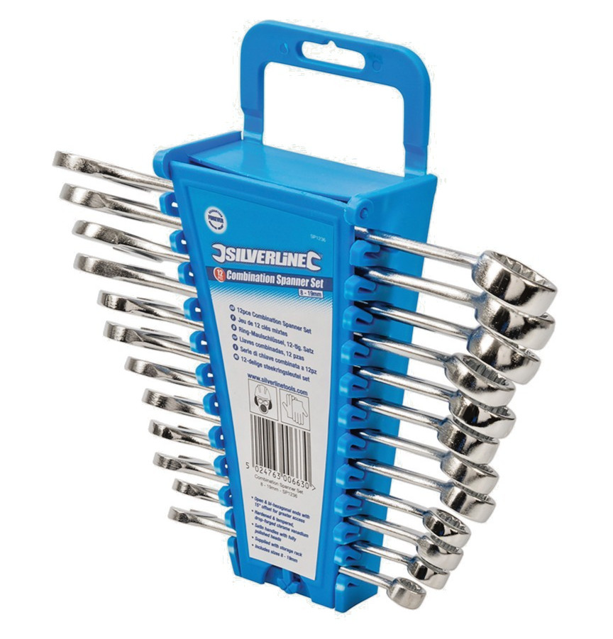 12pc 8mm – 19mm Metric Combination Spanner Set Silverline SP1236 FREEPOST in UK