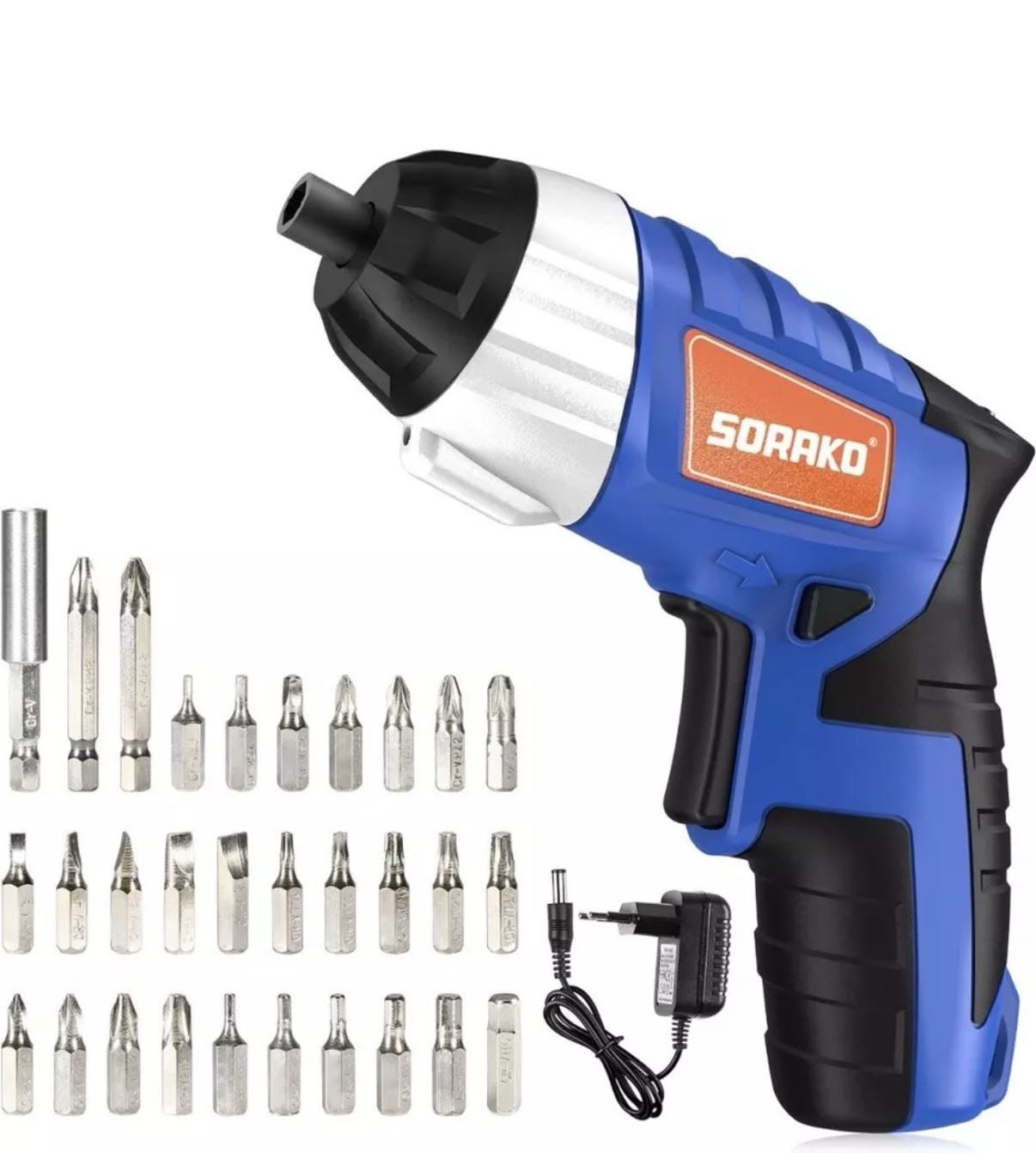 SORAKO 3.6V Cordless Electric Screwdriver 6Nm, Rechargeable 1.3Ah Li-ion Battery