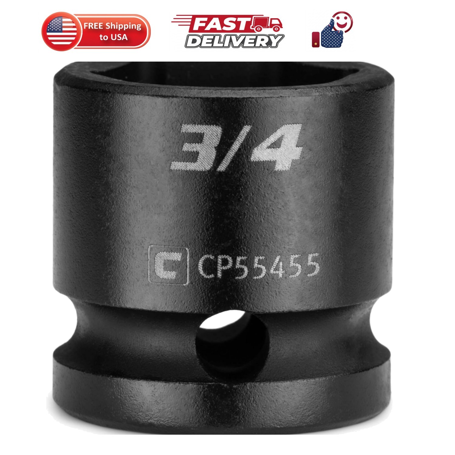 3/4 in. Stubby Impact Socket, 1/2 in. Drive, 6-Point, SAE
