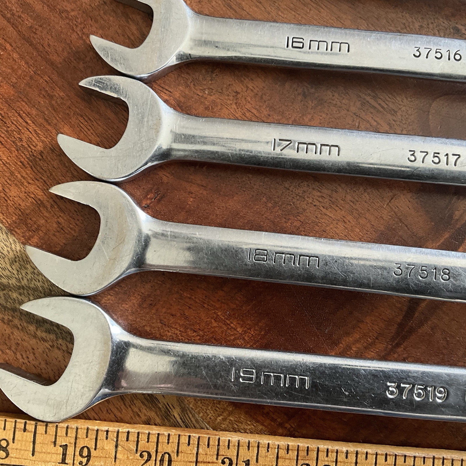 Vintage Husky Polished Chrome Combination Wrench Set Metric 19mm – 10mm USA