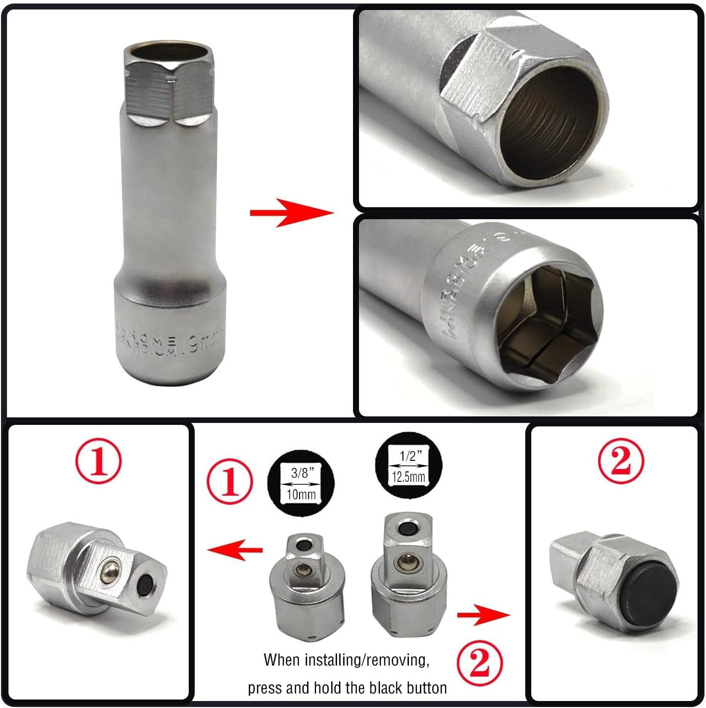 Pass Through Socket Set Go Thru Ratchet Wrench Tool for Hex Square E-Torx Spline