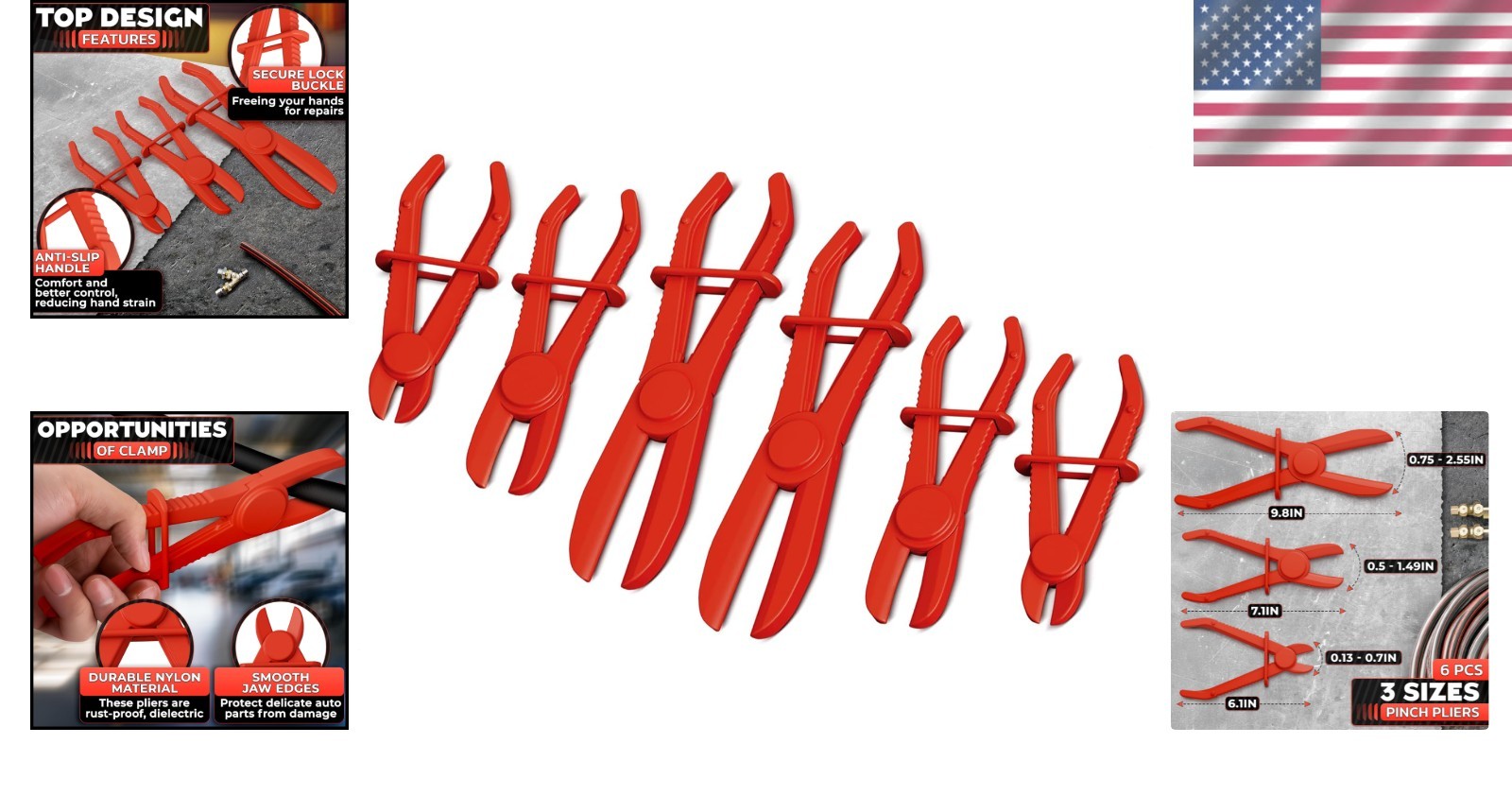 Brand New Hose Pinch Off Pliers Set – 6Pcs, Red, Ergonomic, Non-Conductive
