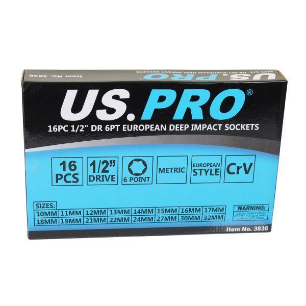 US PRO Tools 16PC 1/2″ Deep Impact Sockets In EVA Foam 6PT 10 – 32mm 3836