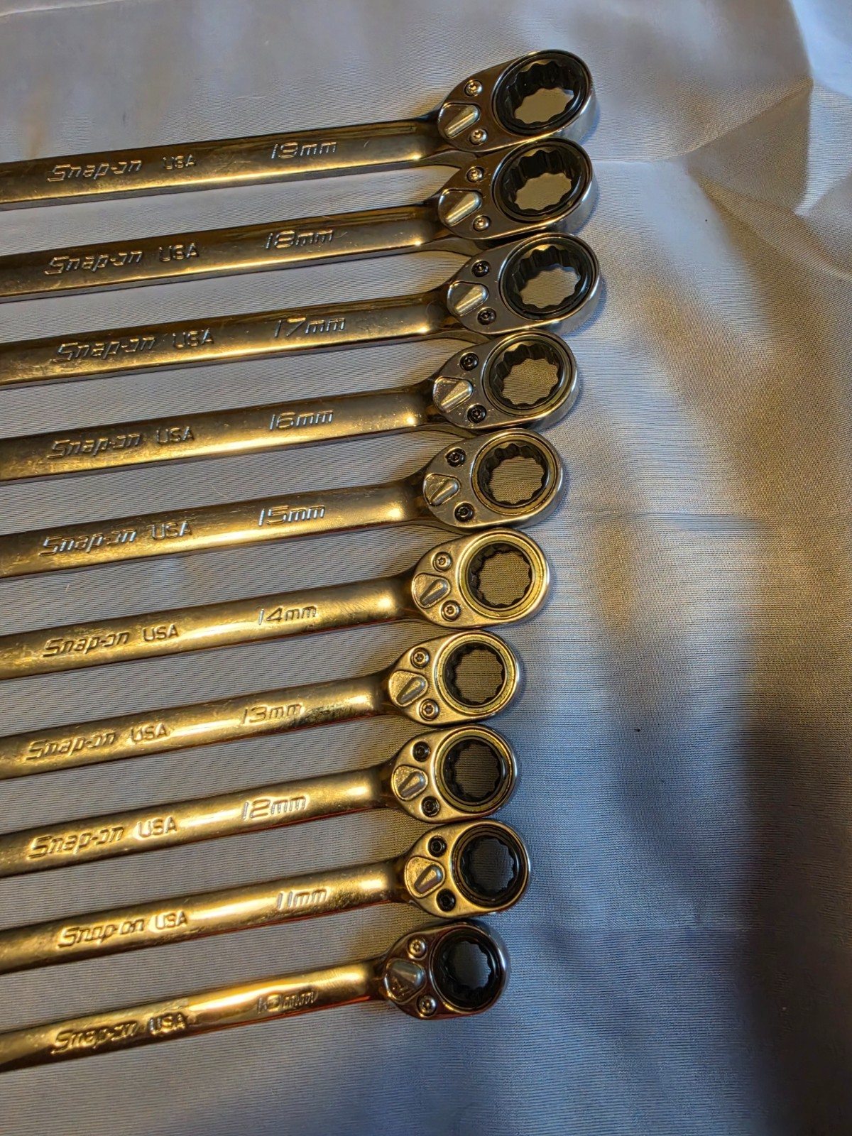 Snap on SOXRRM710A 10 pc METRIC Ratcheting Combination Wrench Set 10 – 19mm Mint