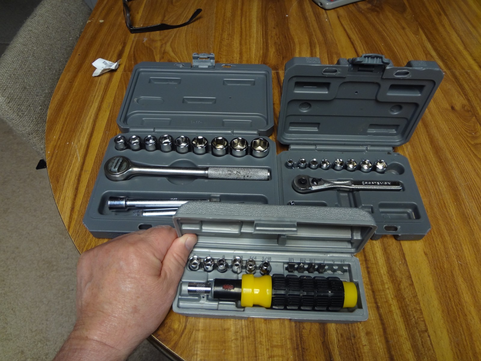 3 Sets 2 Craftsman 1 unbranded. 34554 34861 1/4″ + 3/8″ Sockets+ Retching Driver