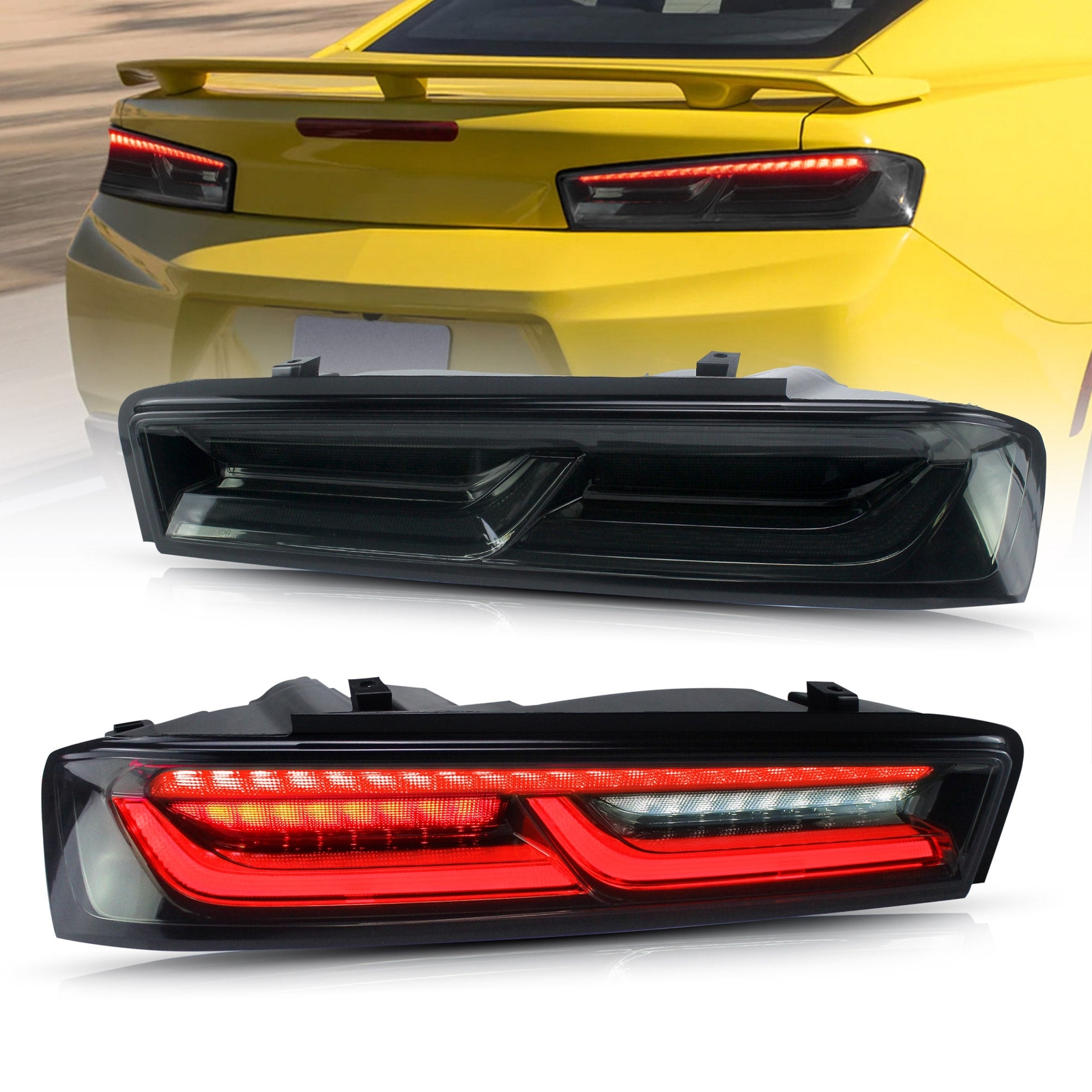 VLAND LED Tail Lights For Chevy Camaro 2016 2017 2018 DRL FULL Smoked Rear Light