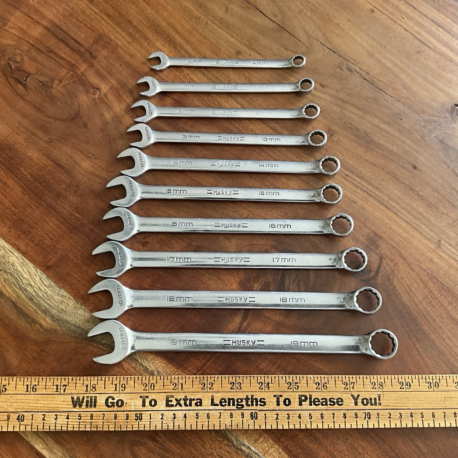 Vintage Husky Polished Chrome Combination Wrench Set Metric 19mm – 10mm USA