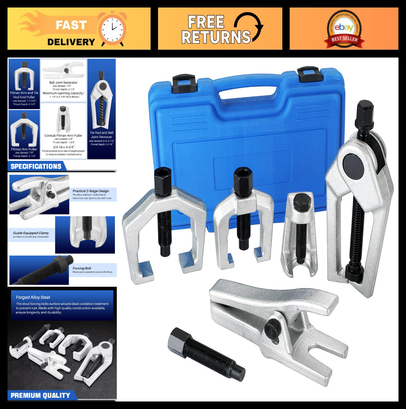 5PCS Ball Joint Separator Tool Kit – 5-in-1 Pitman Arm Puller & Tie Rod End Remo