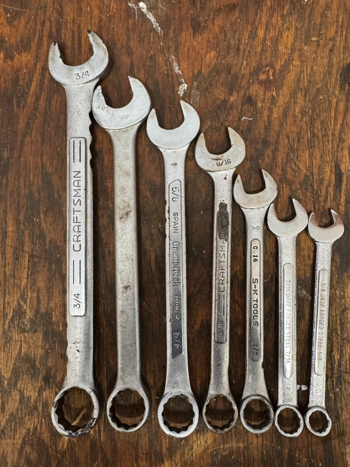 Vintage 7pc SAE Combination Wrench Set 3/8″ to 3/4″