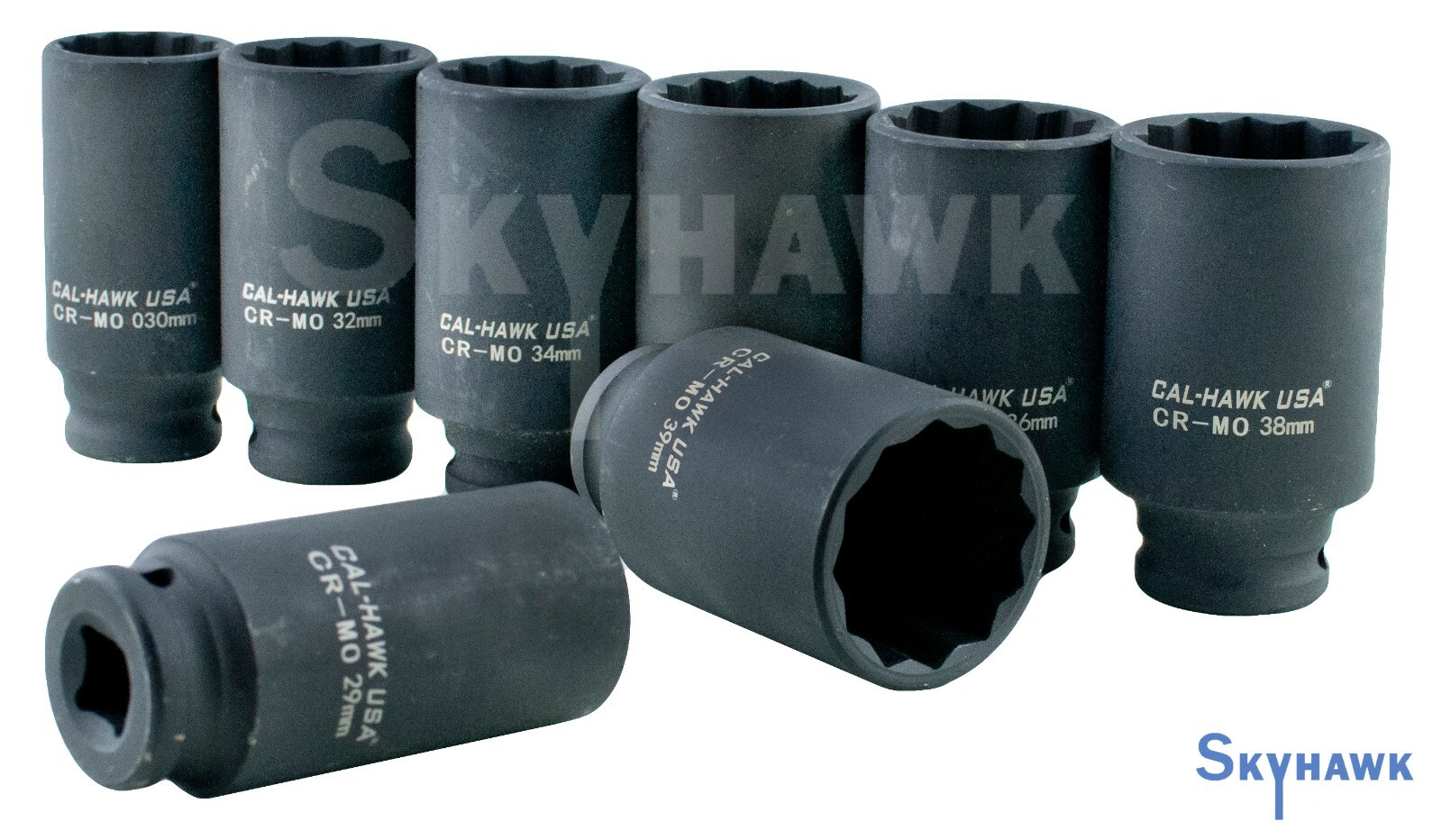 8pc 1/2″dr 12pt Metric SPINDLE/AXLE NUT DEEP IMPACT SOCKET SET CrMoSteel BlkPO4