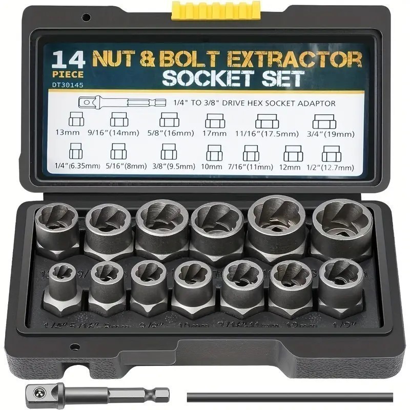 15 Pc Nut & Bolt Extractor Kit, of Bolt Removal Tool Set, Extractor Socket Tool