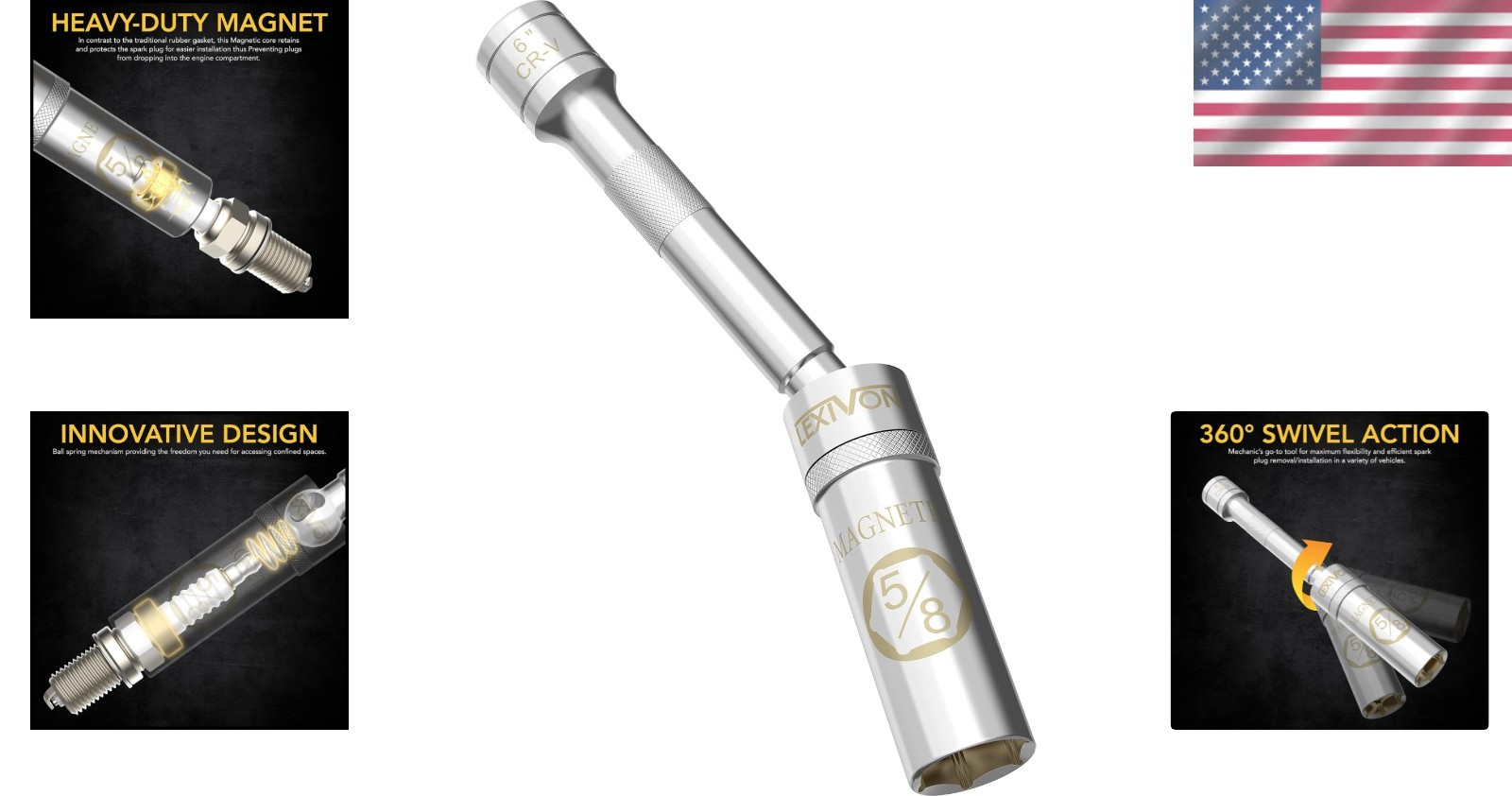 6-Inch 5/8″ Swivel Magnetic Spark Plug Socket with Corrosion-Resistant Finish