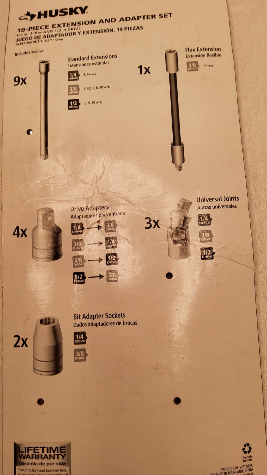 Husky 19 Pc. , Extension And Adapter Set 1/4 3/8 And1/2 Drive New In…