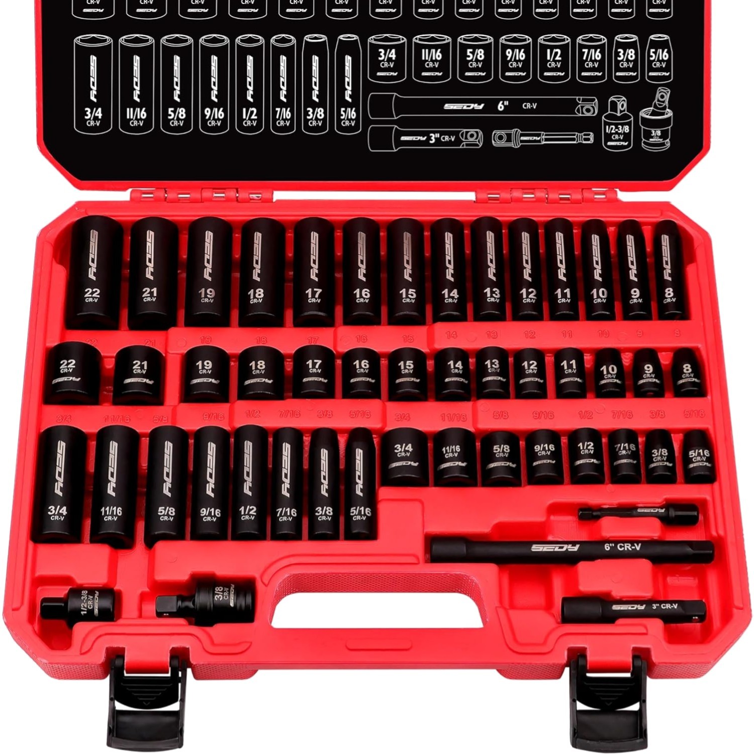 Impact Socket Set 49-Piece SAE Metric Chrome Vanadium High Durability