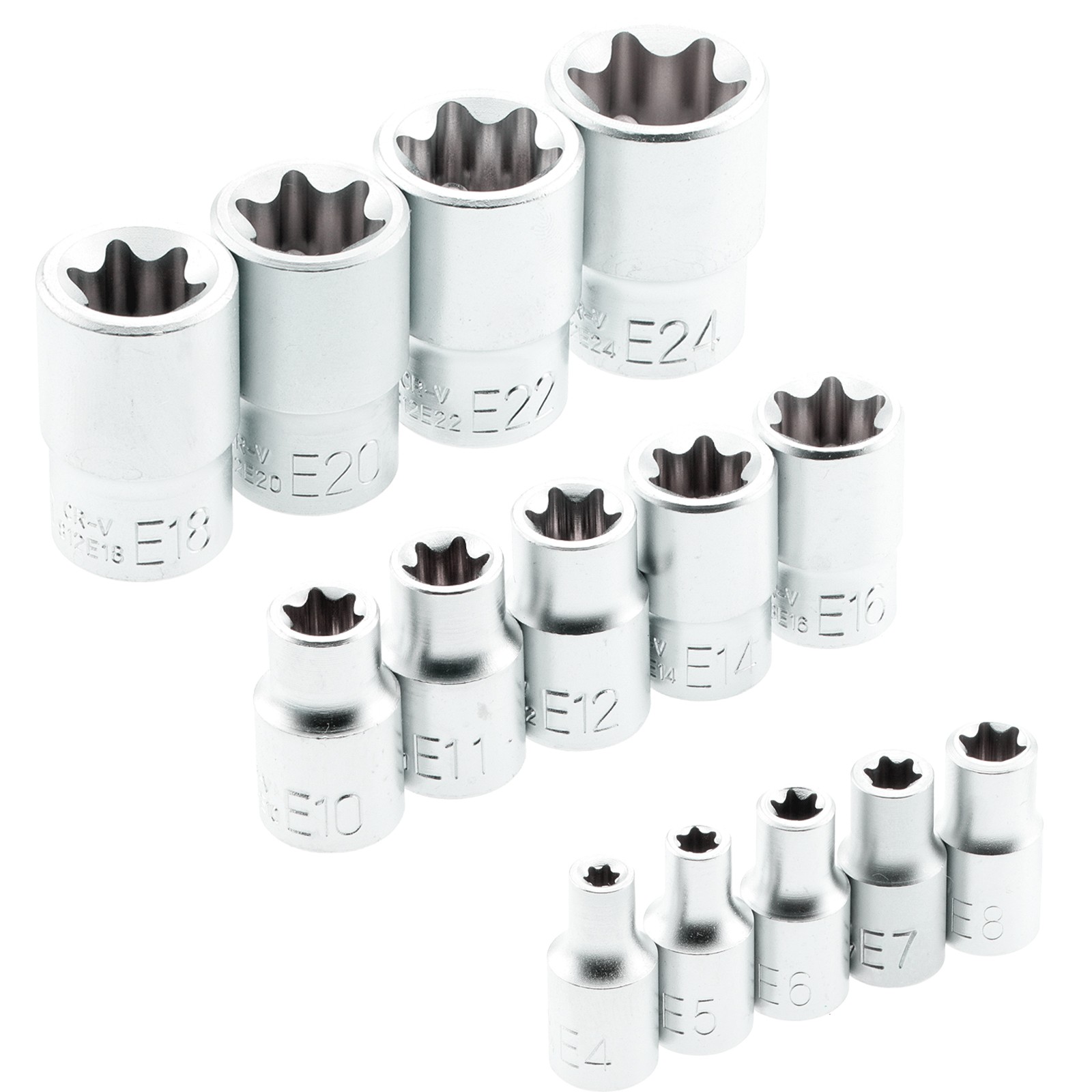Internal External Socket Wrench Socket Set for Torx T15 – T60 & E4 – E24 with Joint