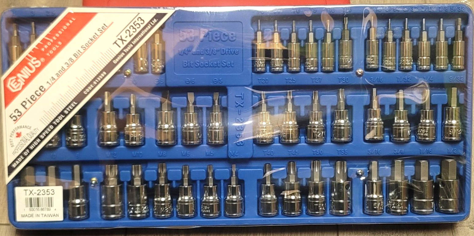 Genius Tools 53pc Master Bit Socket Set Hex, Torx, XZN w/ Tray #TX-2353