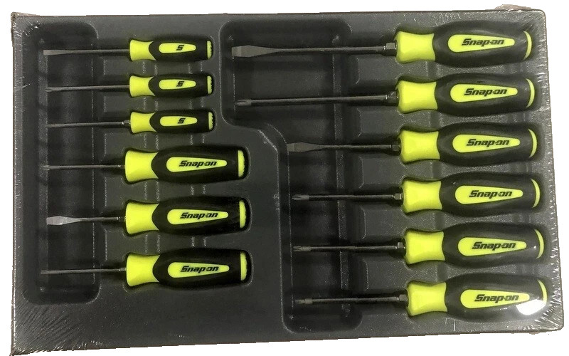 Snap-On sgdxw120bh 12 pc soft grip combination screwdriver set hi-viz NEW USA