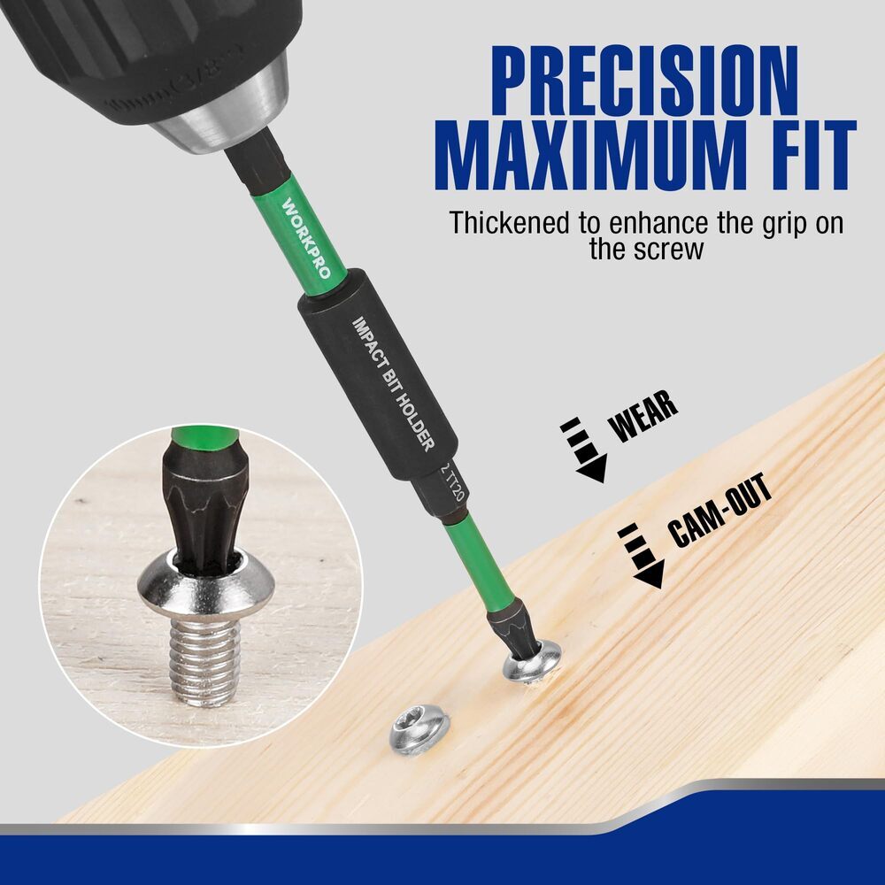 WORKPRO 27PC Impact Torx Bit Set (TT7-TT40) 1/4″ Hex-Shank W/1″&2″ Long Star Bit