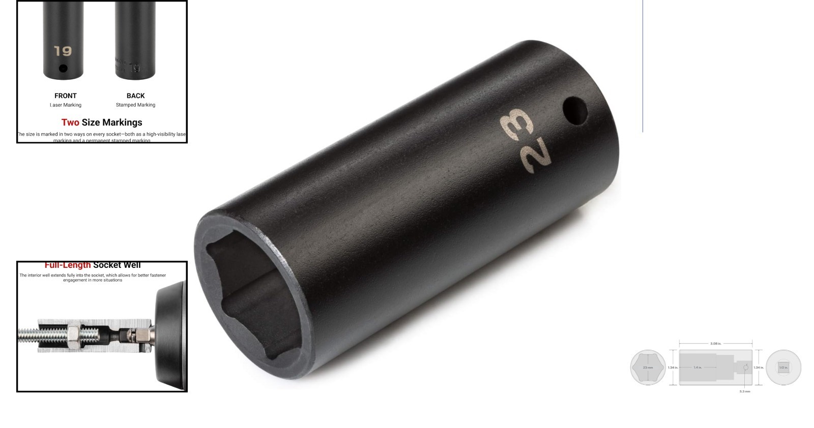 1/2 Inch Drive x 23 mm Deep 6-Point Impact Socket – Durable & Versatile