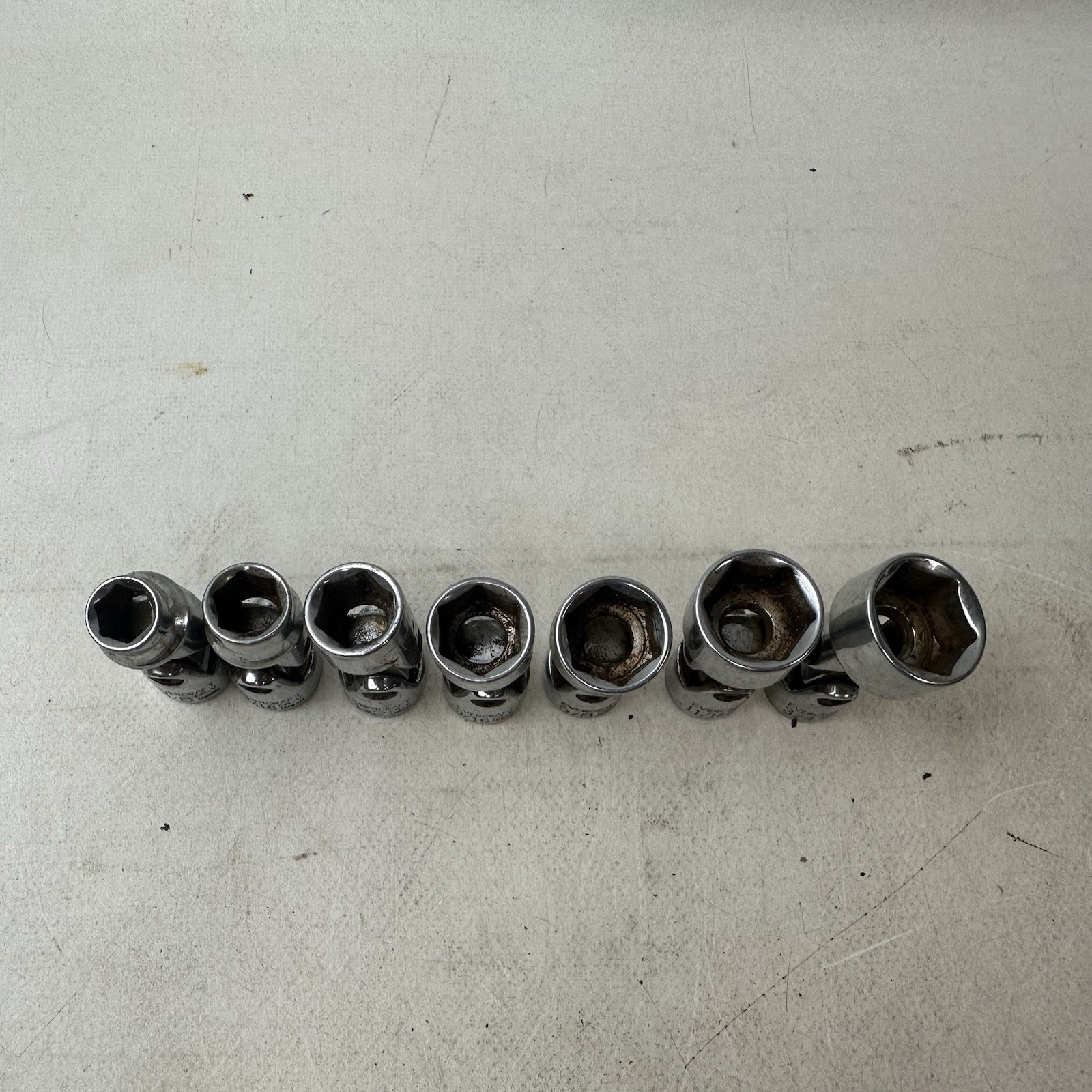 Evercraft SAE Swivel Sockets 12 Point Lot Of 7 3/8” 7/16” 1/2” 9/16” 5/8” 11/16”