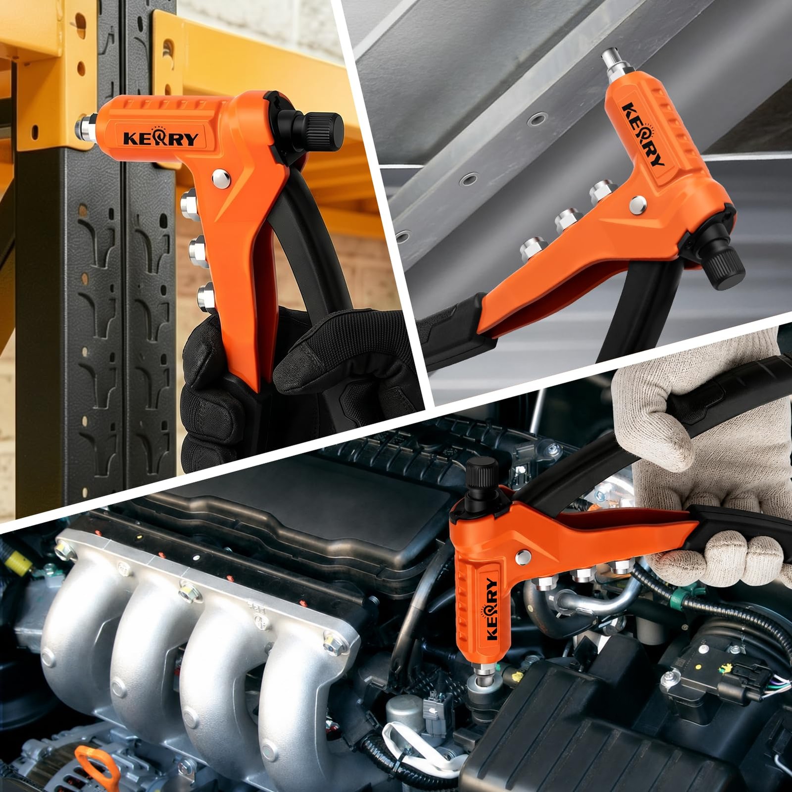 Kerry Rivet Nut Gun Tool, One-Handed Riveters 9.5″ 9.5”, Orange and Black