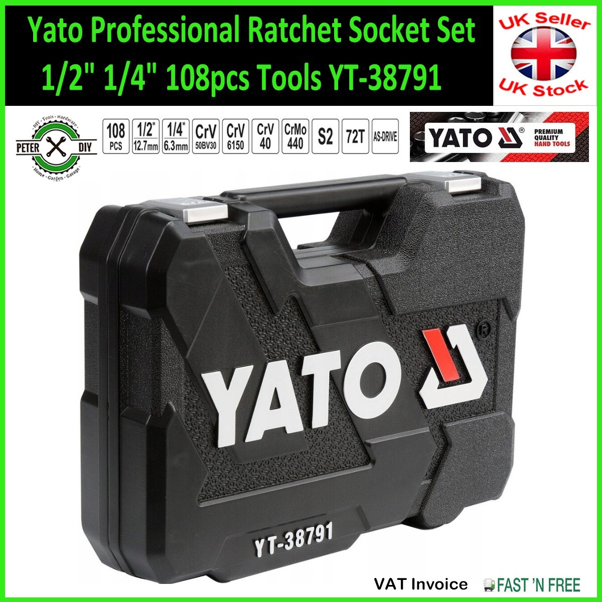 SOCKET SET RATCHET Yato Professional Tools 1/2″ 1/4″ 108pcs Tools YT-38791