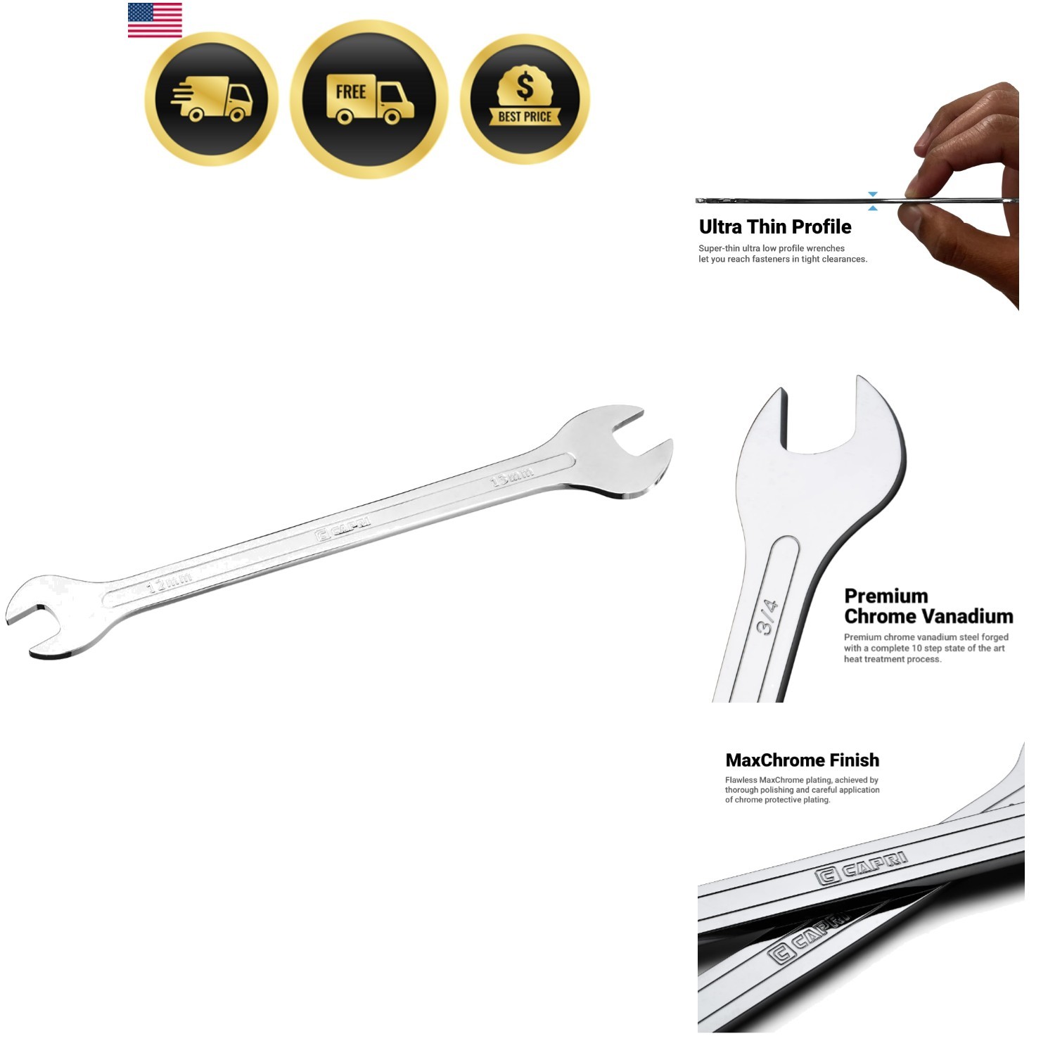 11850-1213 12 mm x 13 mm Super-Thin Open End Wrench, Metric