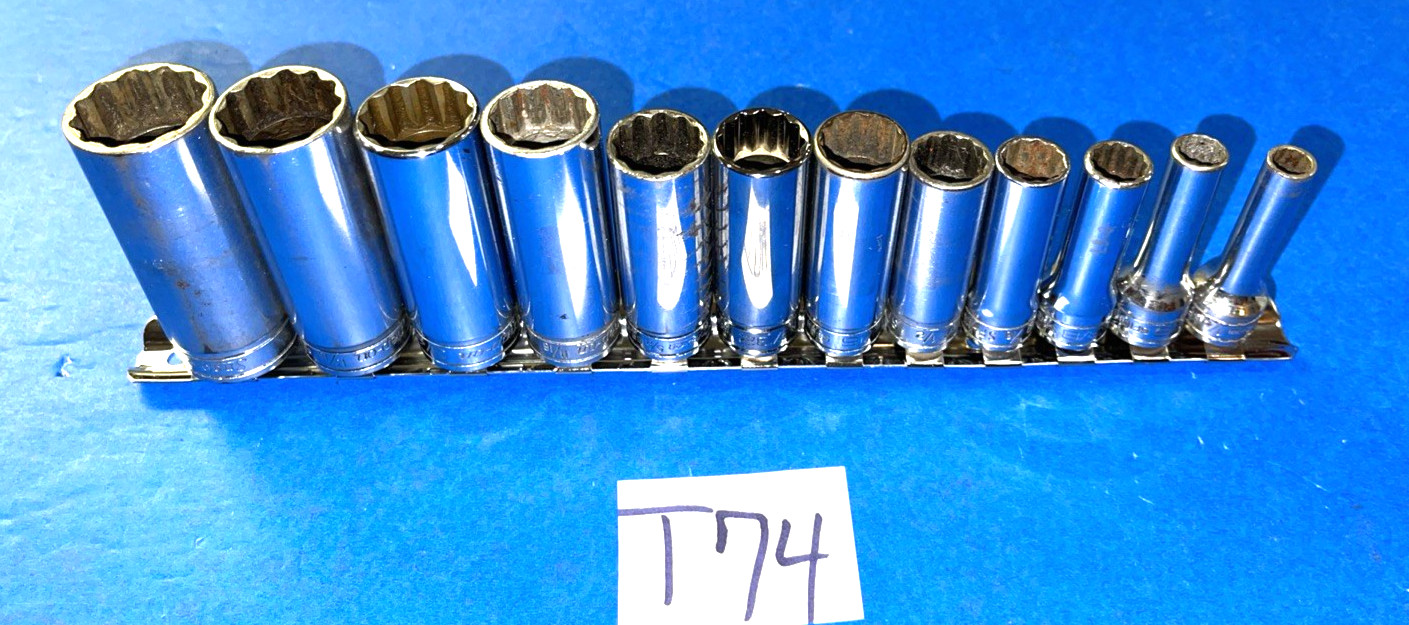 SNAP-ON TOOLS 12 PIECE 3/8 DRIVE SAE. DEEP CHROME 12 POINT SOCKET SET 211SFY