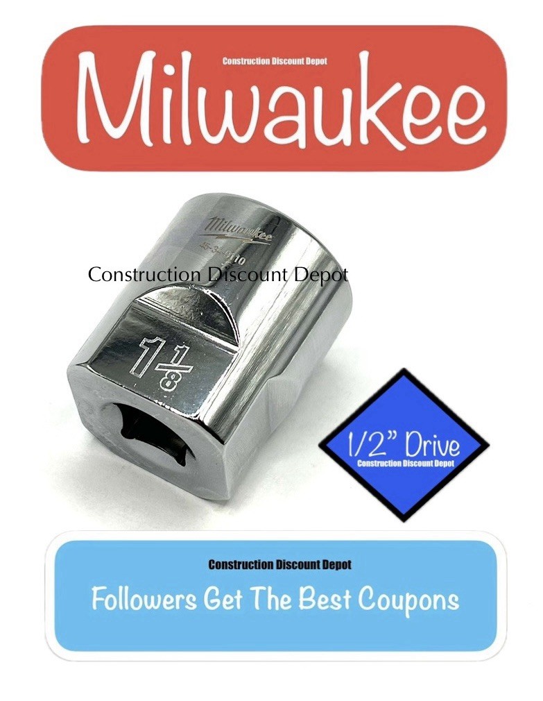 Milwaukee 1-1/8″ in. 1/2″ Drive SAE 6 Point Standard Shallow Socket 45-34-9110
