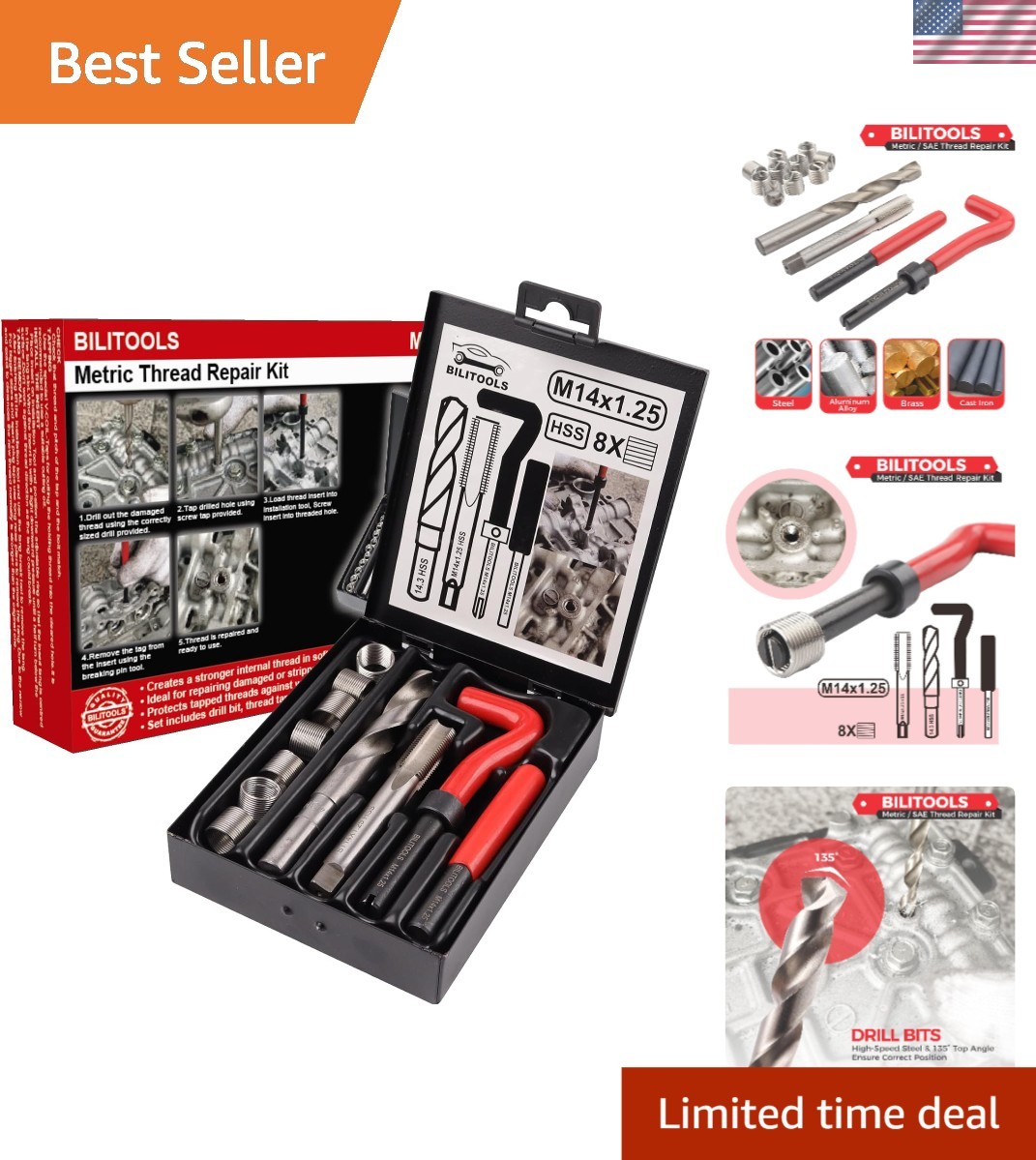 High-Efficiency M14x1.25 Thread Repair Kit – Stainless Steel Inserts & Tools