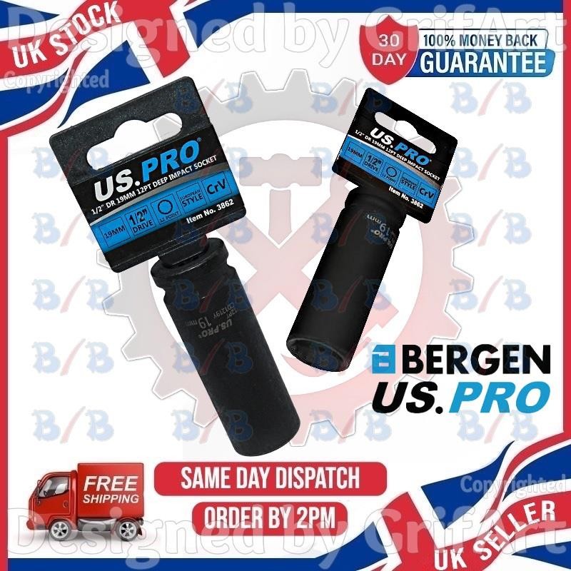 USPRO 19MM 1/2″ DRIVE 12 POINT SINGLE CR-V DEEP IMPACT SOCKET WRENCH LONG REACH