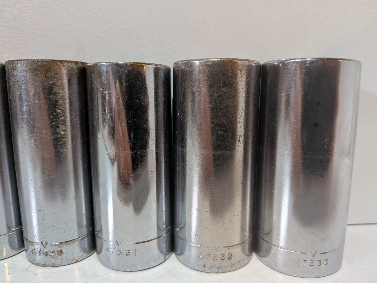 12pc. VTG Craftsman -V- 1/2″ & 3/8″ SAE DEEP Sockets w/Metal Tray 1/2″- 1 1/8″