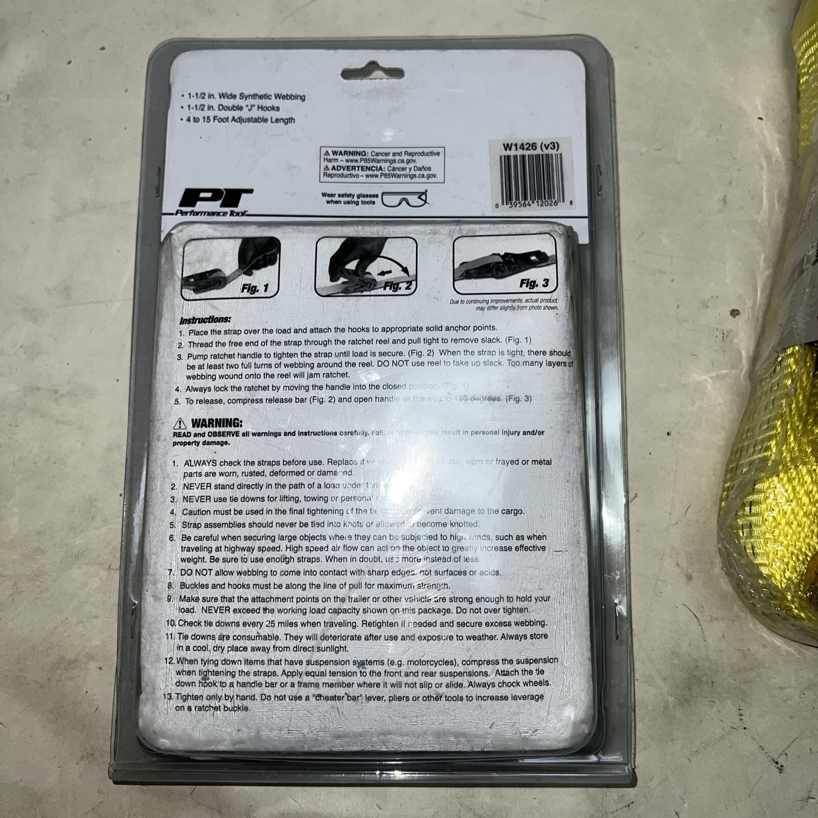 2 W1427 PT /2″ x 27′ Ratchet Straps And 2 W1426 1 1/2 X 15’ Straps