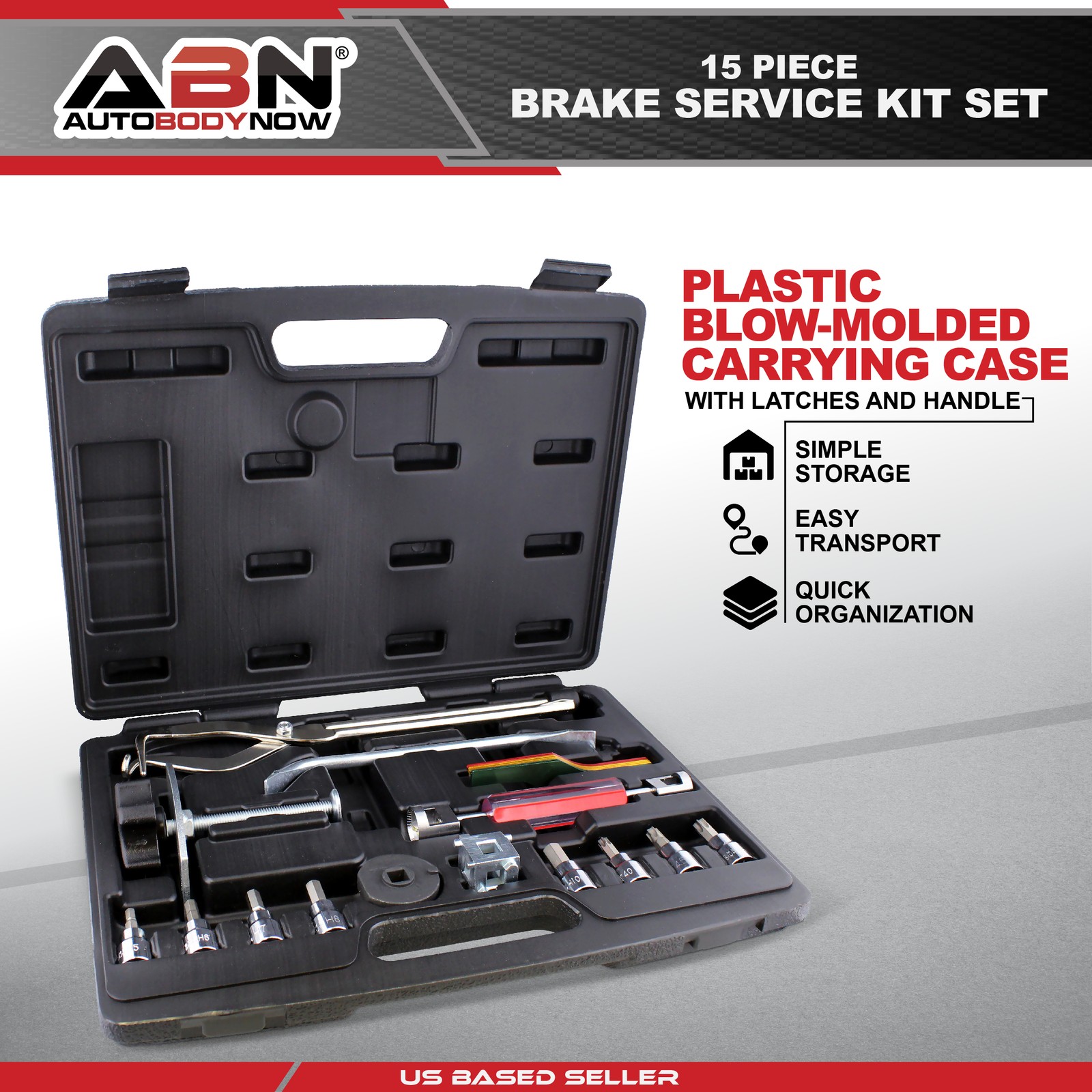 ABN | Brake Tools 15-Piece Brake Kit with Brake Caliper Tool Brake Drum Puller
