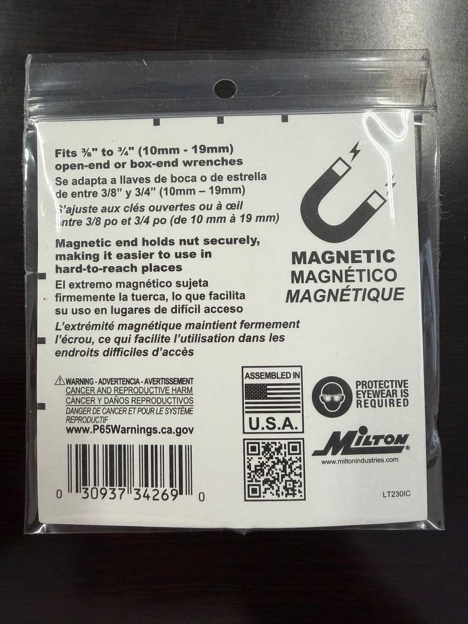 Milton LT230 Magnetic Nut Holder Clip 3/8-3/4 in 10-19mm Wrench Tool Pro