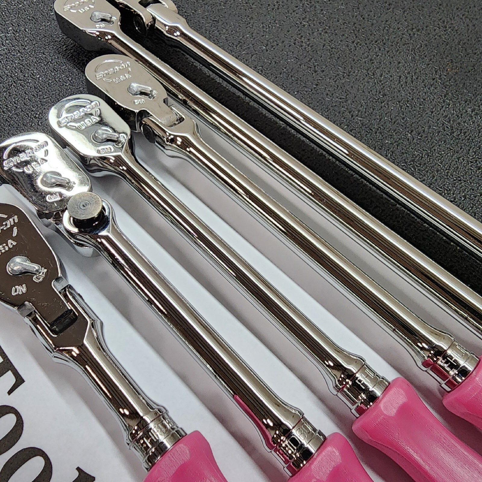 Snap-on Tools NEW 8pc PEARL PINK Hard Handle 3/8″ Drv Fixed Flex Ratchet Lot Set