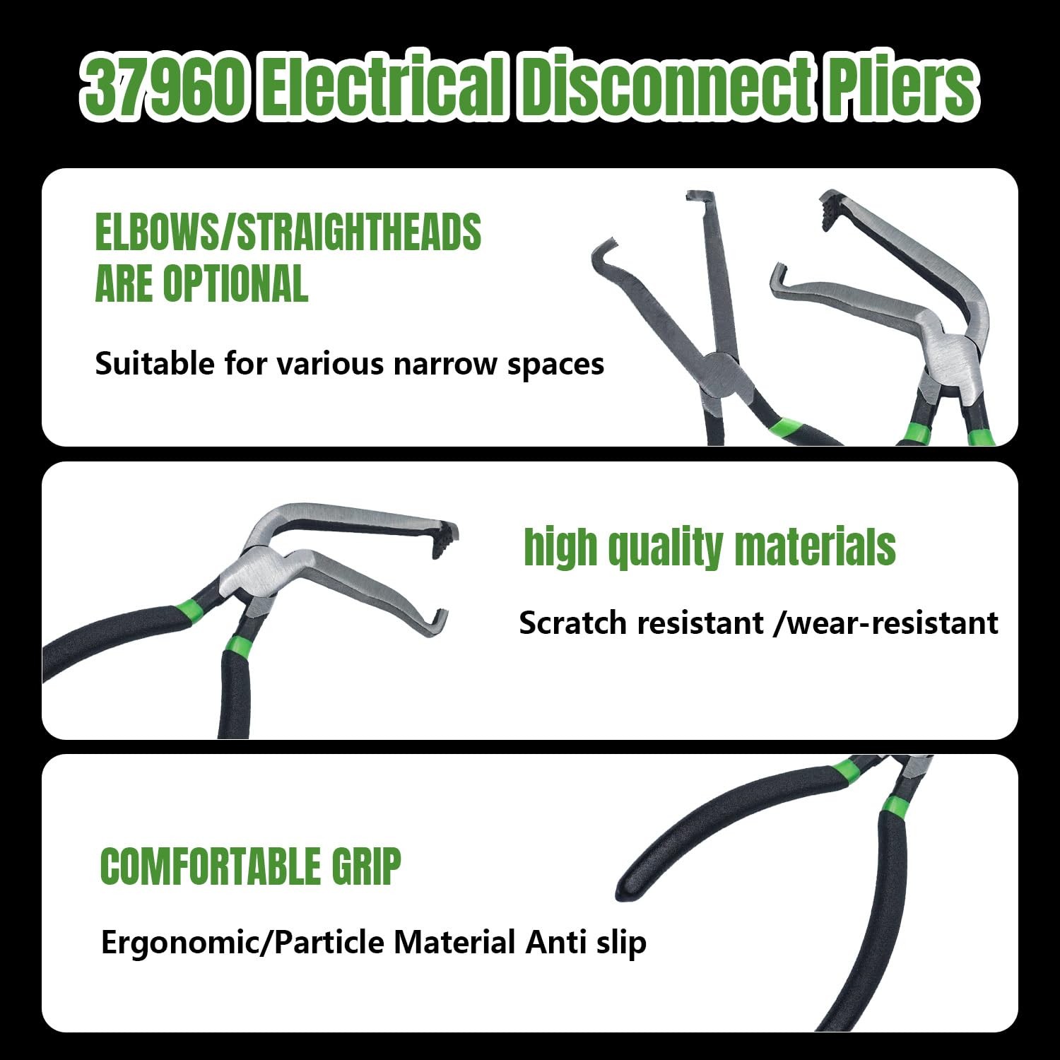 2Pcs 37960 Electrical Disconnect Pliers 60 Degree Plier and Straight Black