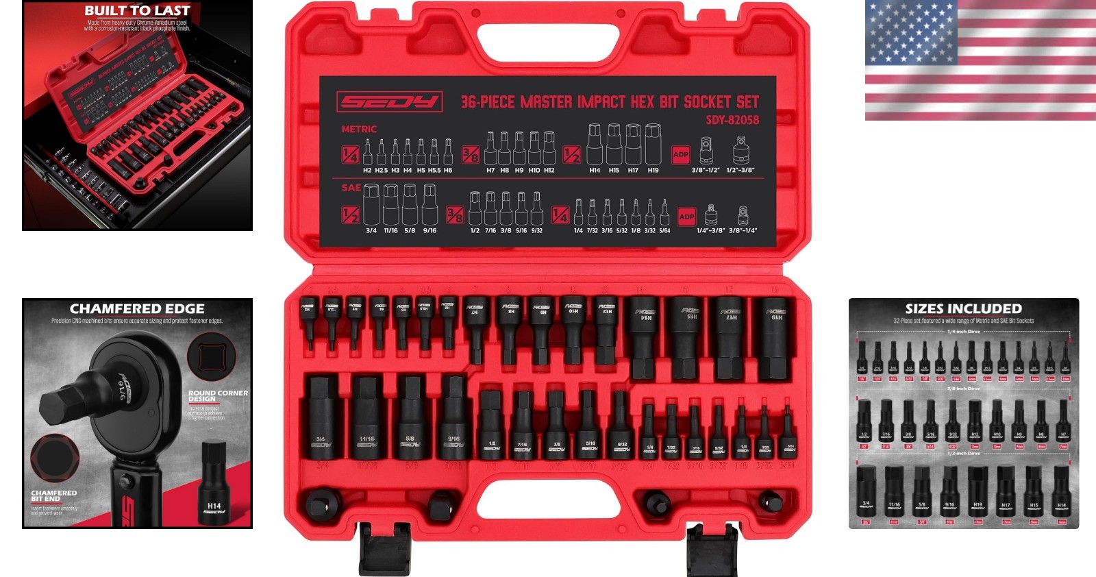Versatile 36-Piece Hex Socket Set with 4 Adapters – Heavy Duty Storage Included