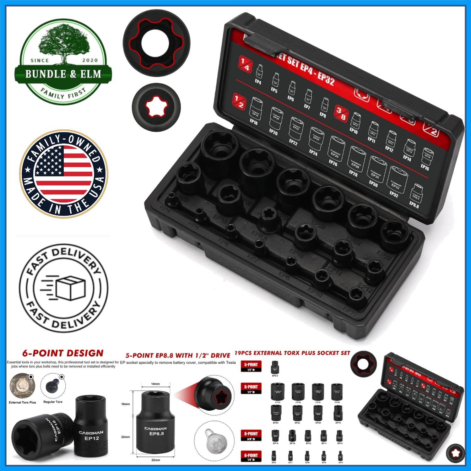 19PCS External Torx Plus Socket Set for Automotive Use with Various Applications
