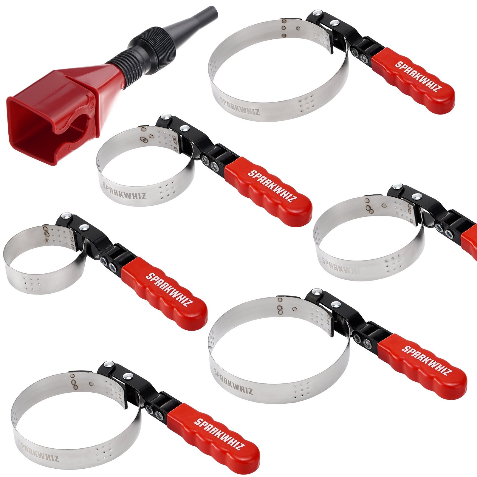 Oil Filter Removal Tool Kit 6 Sizes Oil Filter Wrench 2-1/6″ 5-1/4″ + 1PC Funnel