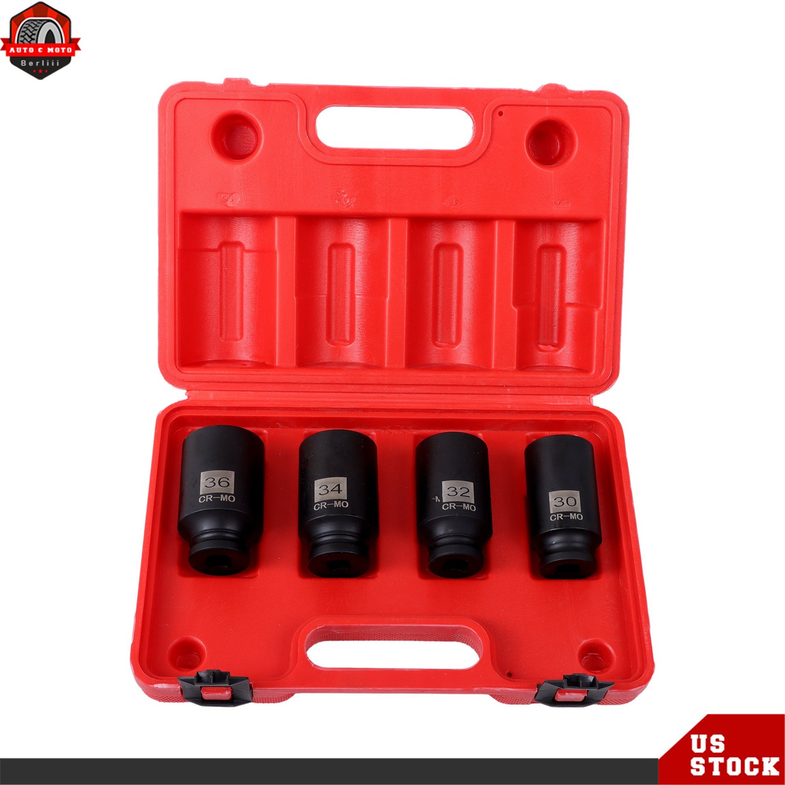 12 point 4pcs 1/2″ Drive Deep Spindle Axle Nut Socket Set MM 30mm 32mm 34mm 36mm