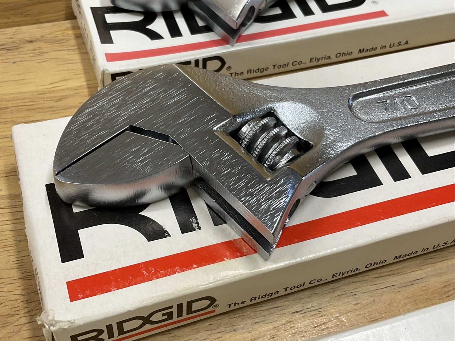 Vintage NOS Ridge Tool Co Ridgid 3 Pc Adjustable Wrench Set 8″ 10″ 12″ USA