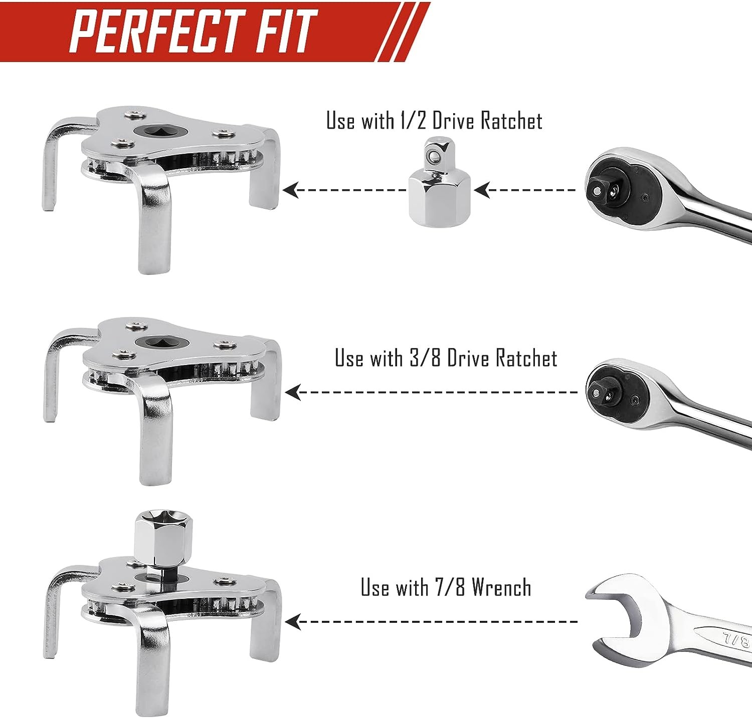7pcs Swivel Oil Filter Wrench Removal Tool 2-3/4″ – 5-1/4″, 9″ 12″ Filter Plier