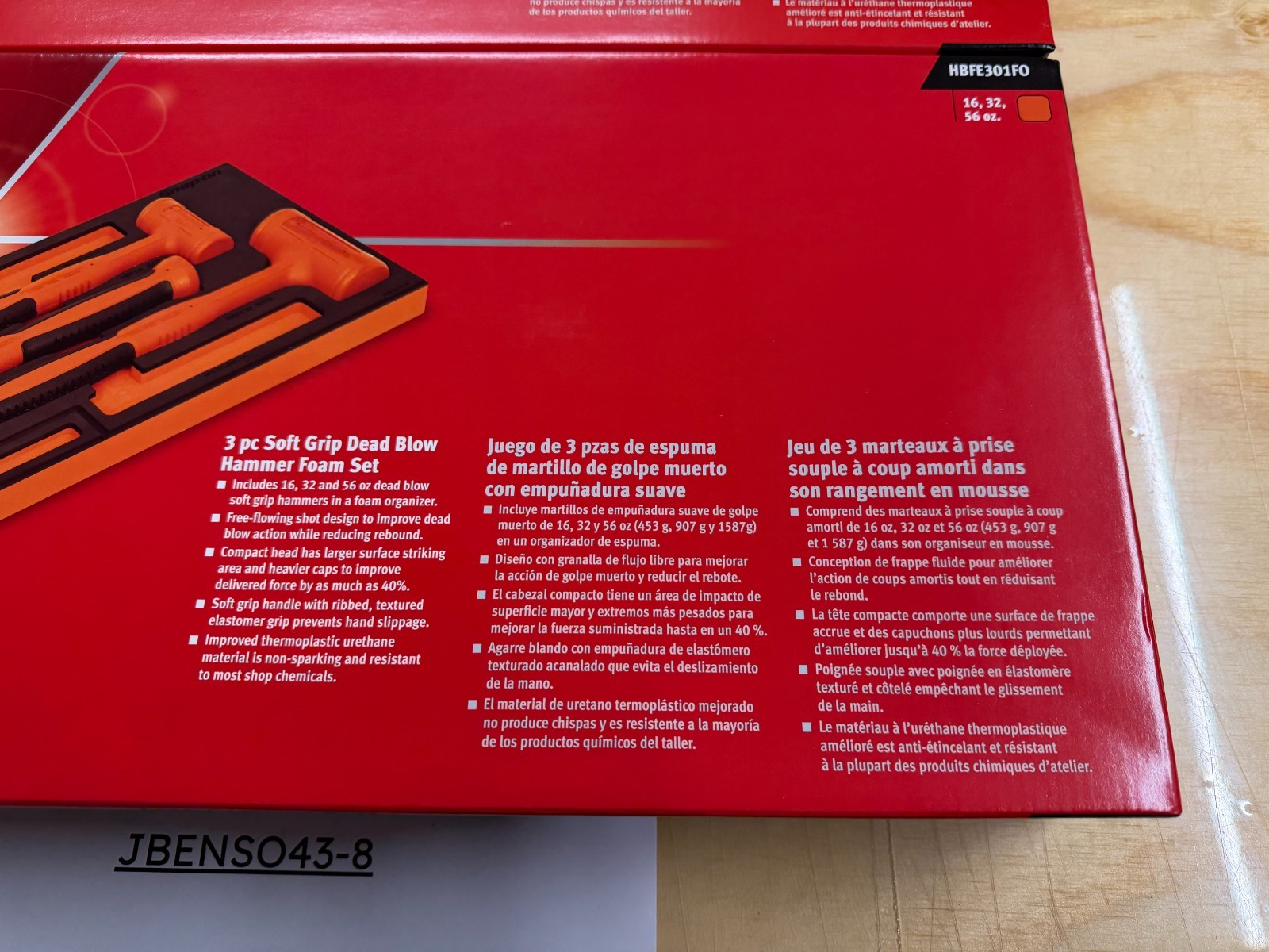 Snap-on Tools NEW ORANGE 6pc Soft Grip DeadBlow Soft Face Hammer Master Foam Set