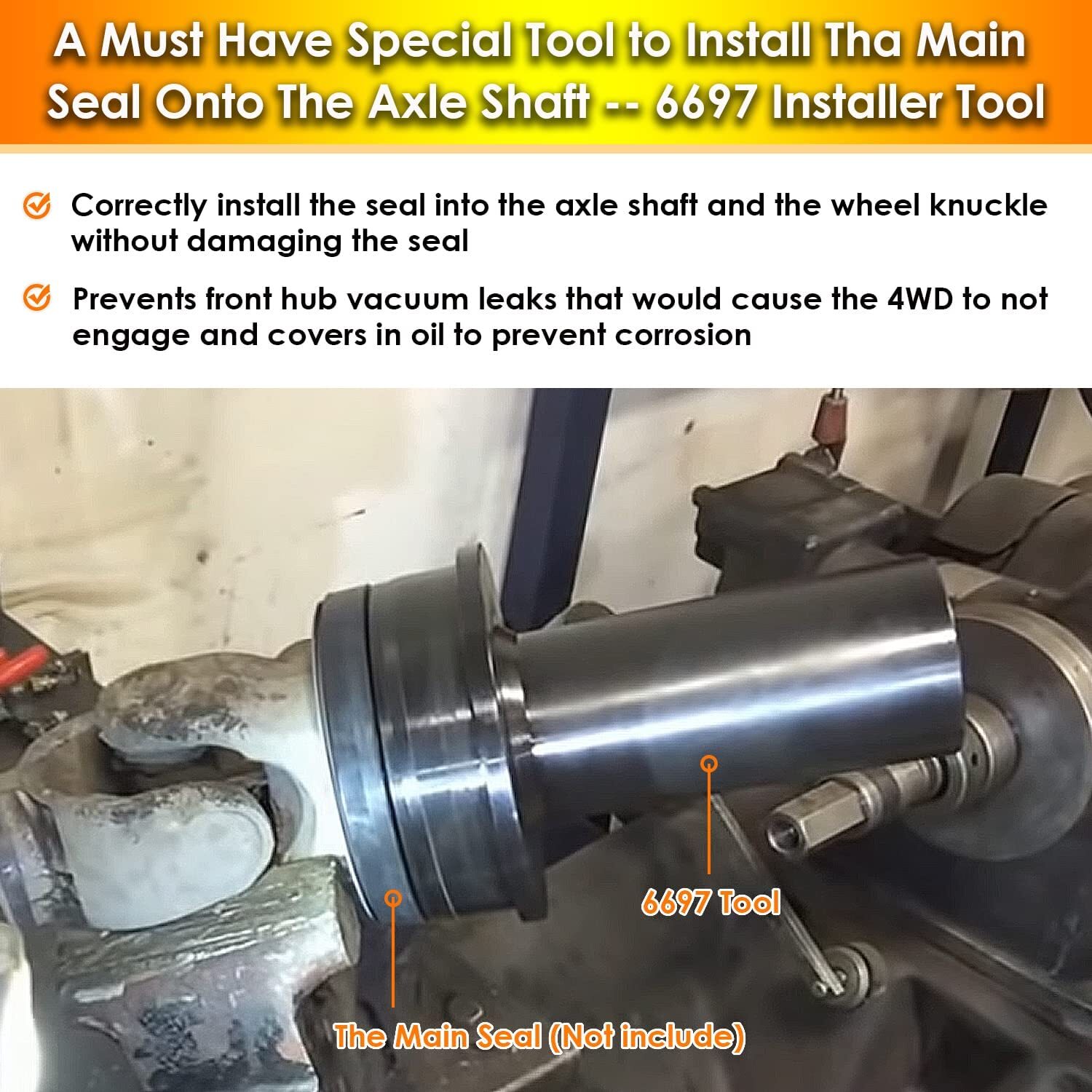 Wheel Knuckle Vacuum Oil Seal Installer Tool Similar to OTC 6697 for Ford F-250