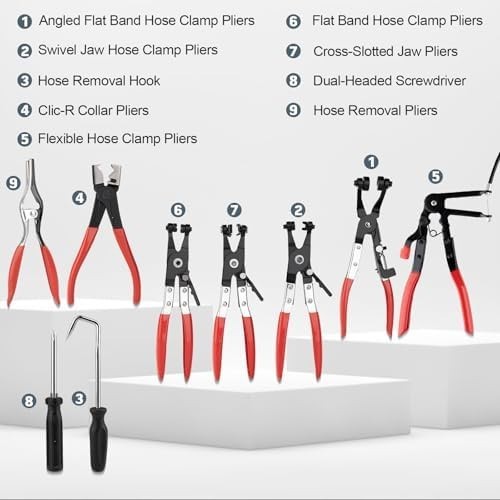 9Pc Hose Clamp Clip Remover Pliers Long Reach Kit Fuel Water Hose Tool