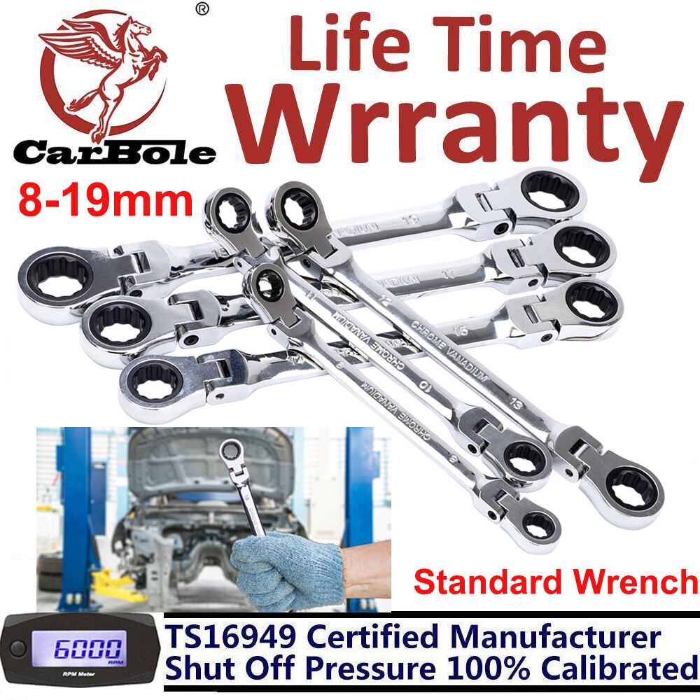 6Pcs Metric 8-19mm Ratchet Wrench Set Double Box End Flex Head Ratcheting Wrench