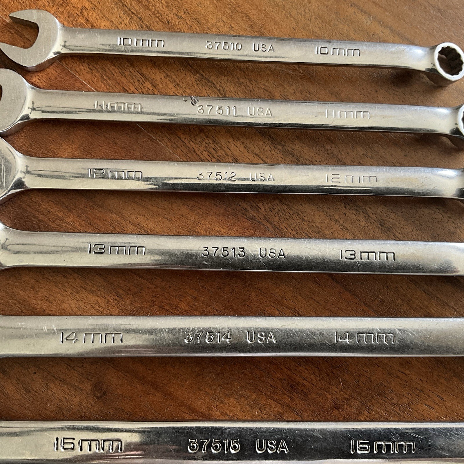 Vintage Husky Polished Chrome Combination Wrench Set Metric 19mm – 10mm USA