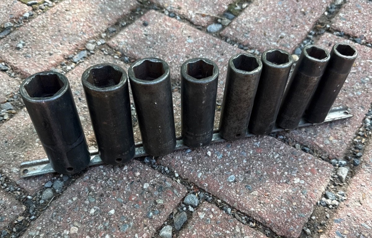 Snap-on 8 pc. 1/2″ drive 6 pt. SAE Flank Drive Deep Impact Socket Set 9/16-1″