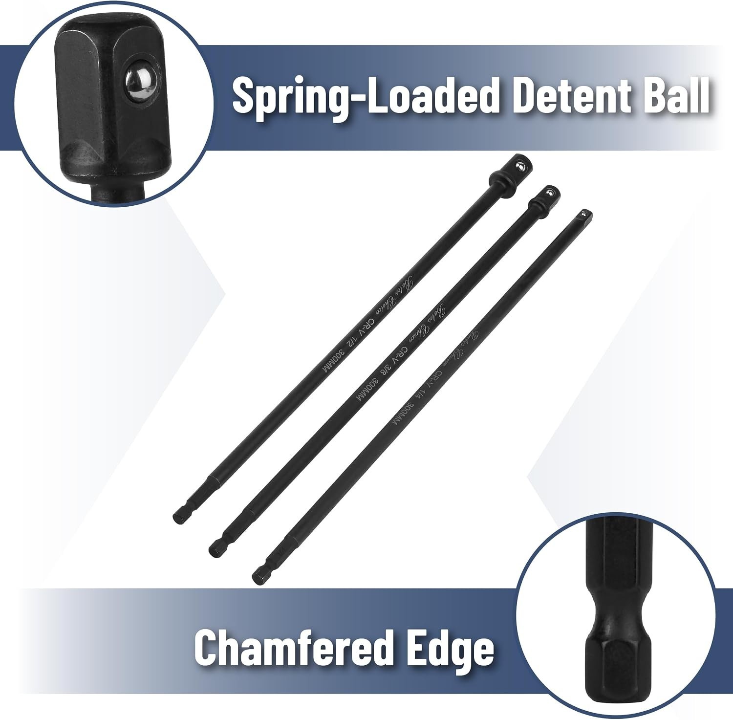 Impact Socket Adapter Set, 3 pcs, 12-Inch, 1/4″, 3/8″, 1/2″